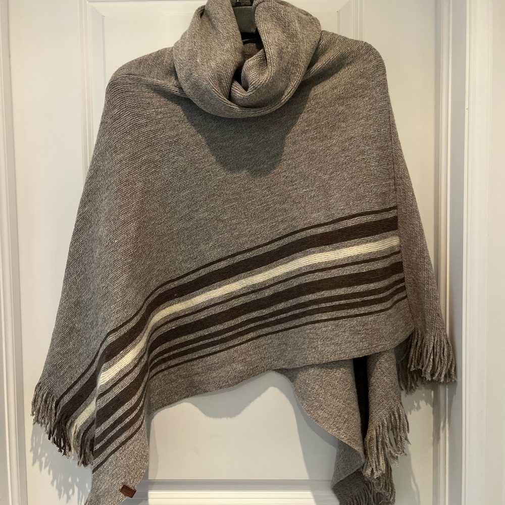 Roots Gray and Brown Striped Poncho
